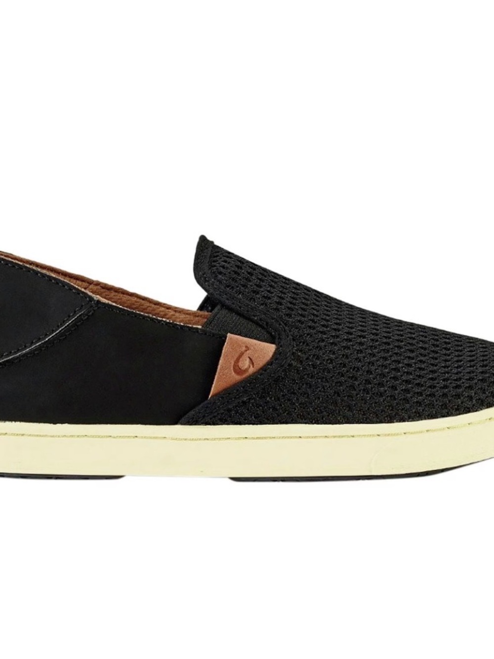 OluKai Black NWOT Pehua Knit Slip-Ons with Cream Sole Accents